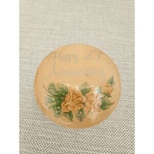 Vintage Trinket Box Genuine Alabaster Hand Carved Italy Happy 25th Anniversary